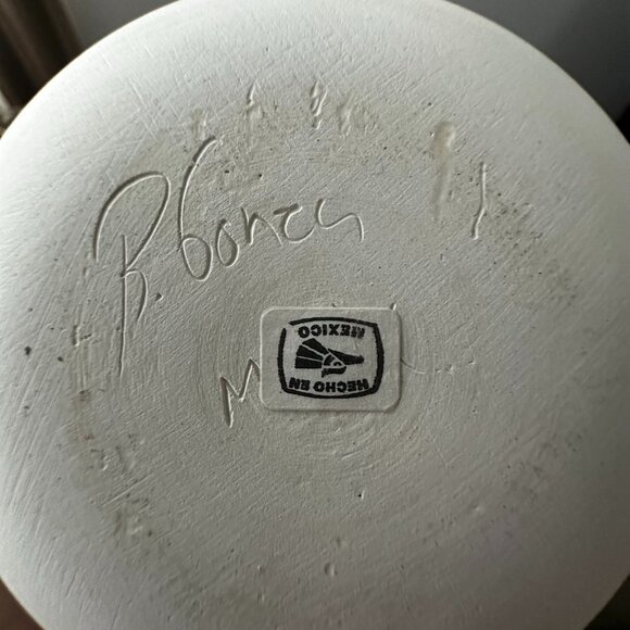 Hand Made Carved inlay Azetc Motif 8" Decorative Pottery Vase "Hecho en Mexico" - Picture 3 of 4